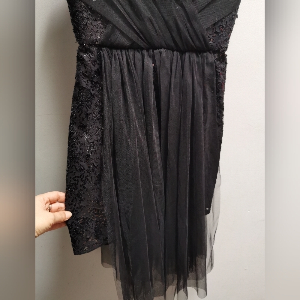 NWT BCBG Maxazria Vienna Sequin Lace Tulle Overlay Strapless Black Dress size 2 - Picture 6 of 16